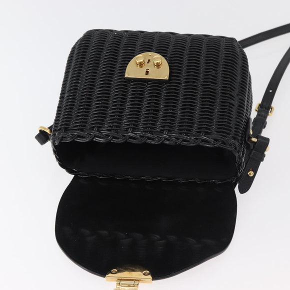 Miu Miu Shoulder Bag Straw Black Gold Auth bs34953V