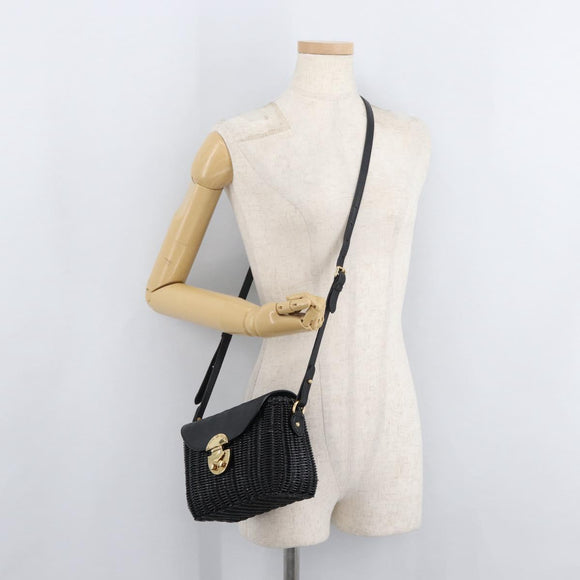 Miu Miu Shoulder Bag Straw Black Gold Auth bs34953V
