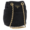 PRADA Chain Shoulder Bag Suede Black Gold Auth bs34965-1