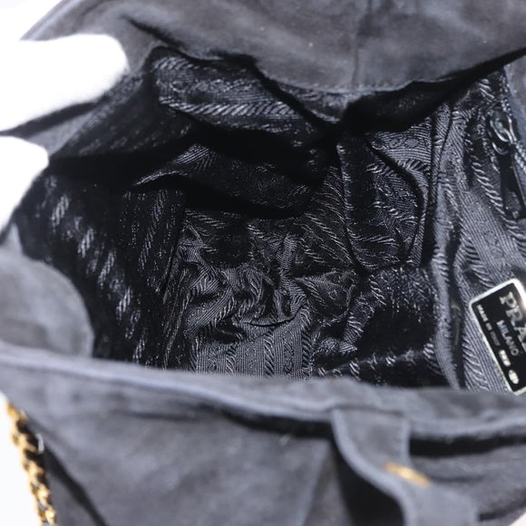 PRADA Chain Shoulder Bag Suede Black Gold Auth bs34965