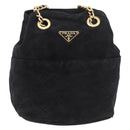 PRADA Chain Shoulder Bag Suede Black Gold Auth bs34965-13