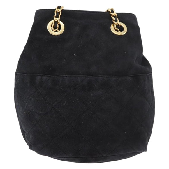 PRADA Chain Shoulder Bag Suede Black Gold Auth bs34965
