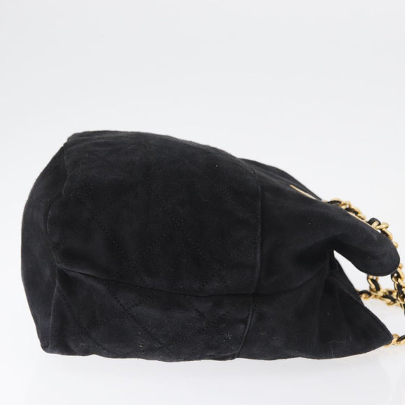 PRADA Chain Shoulder Bag Suede Black Gold Auth bs34965