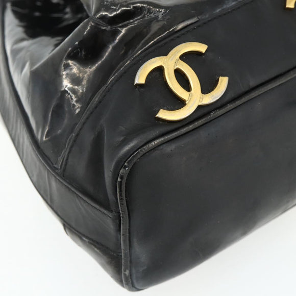 CHANEL Tas Ketting Schoudertas Lakleer Zwart Goud CC Auth bs34966