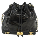 CHANEL Tas Ketting Schoudertas Lakleer Zwart Goud CC Auth bs34966-13
