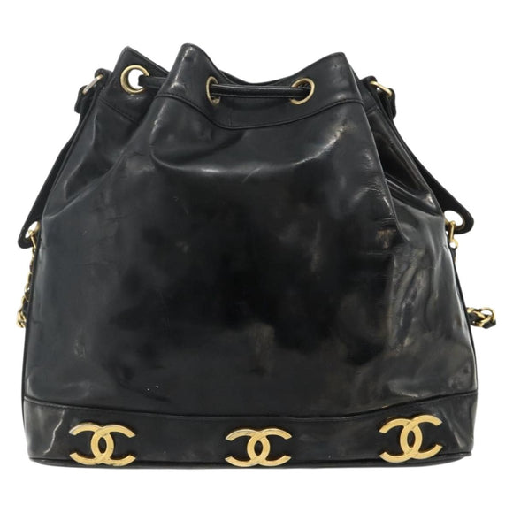 CHANEL Tas Ketting Schoudertas Lakleer Zwart Goud CC Auth bs34966