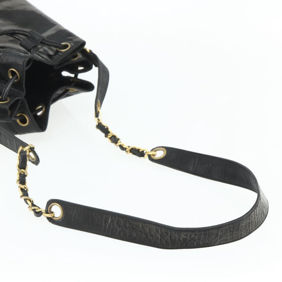 CHANEL Tas Ketting Schoudertas Lakleer Zwart Goud CC Auth bs34966