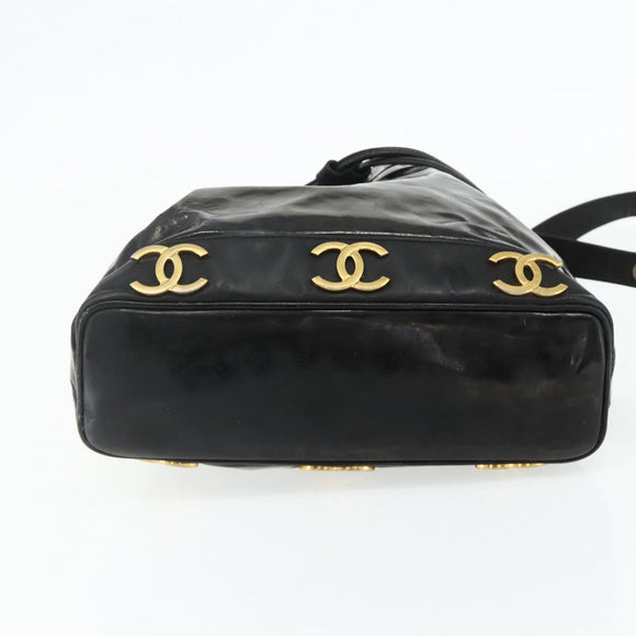 CHANEL Tas Ketting Schoudertas Lakleer Zwart Goud CC Auth bs34966