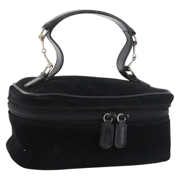 GUCCI Horsebit Vanity Bag Hand Bag Suede Black Silver 032 1705 0141 Auth bs34967