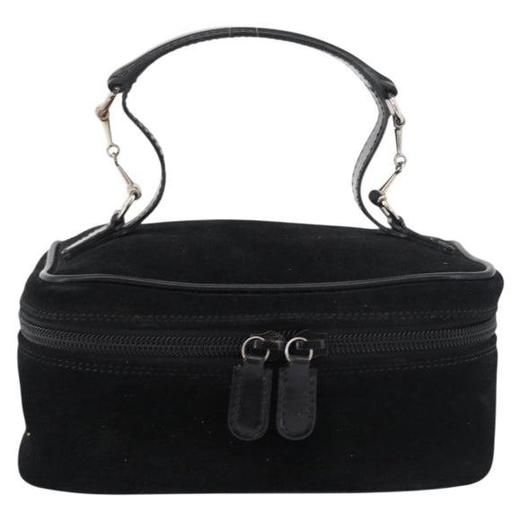 GUCCI Horsebit Vanity Bag Hand Bag Suede Black Silver 032 1705 0141 Auth bs34967