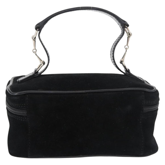 GUCCI Horsebit Vanity Bag Hand Bag Suede Black Silver 032 1705 0141 Auth bs34967