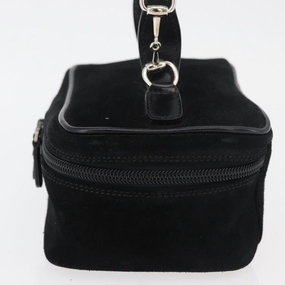 GUCCI Horsebit Vanity Bag Hand Bag Suede Black Silver 032 1705 0141 Auth bs34967