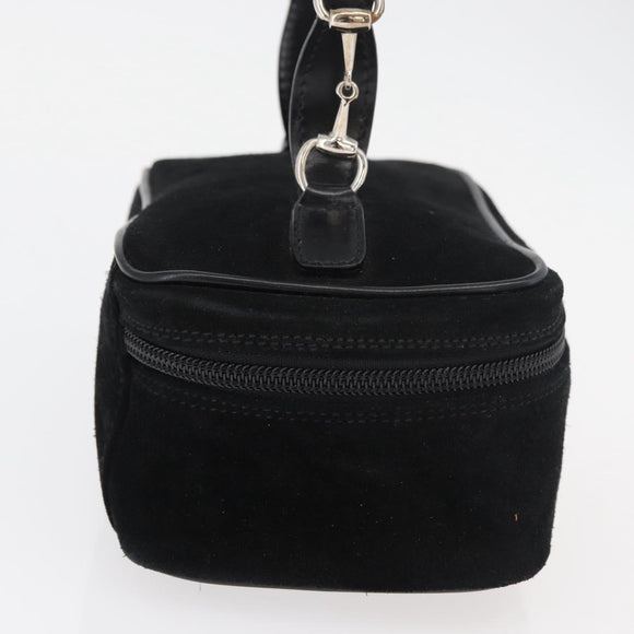 GUCCI Horsebit Vanity Bag Hand Bag Suede Black Silver 032 1705 0141 Auth bs34967