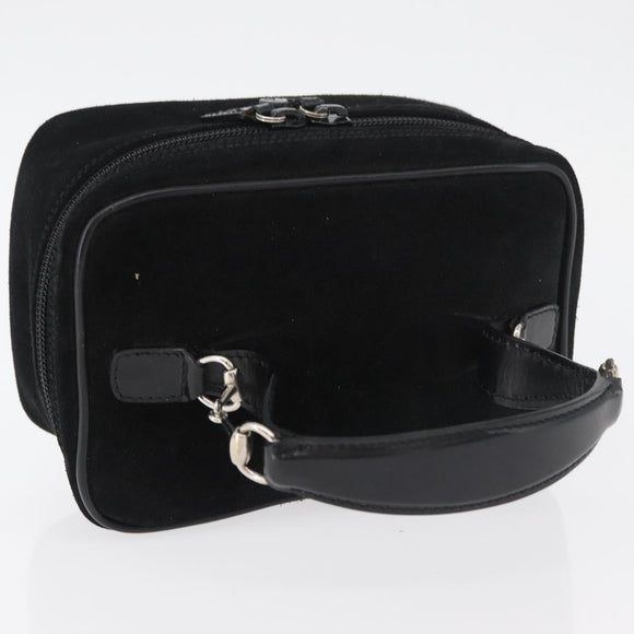 GUCCI Horsebit Vanity Bag Hand Bag Suede Black Silver 032 1705 0141 Auth bs34967