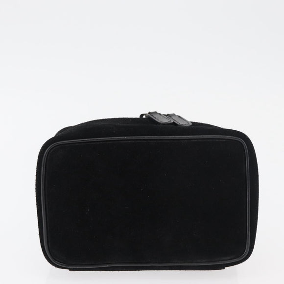 GUCCI Horsebit Vanity Bag Hand Bag Suede Black Silver 032 1705 0141 Auth bs34967