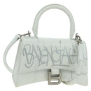 BALENCIAGA Hour Glass Hand Bag Leather 2way White Silver 592833 Auth bs34969M-1
