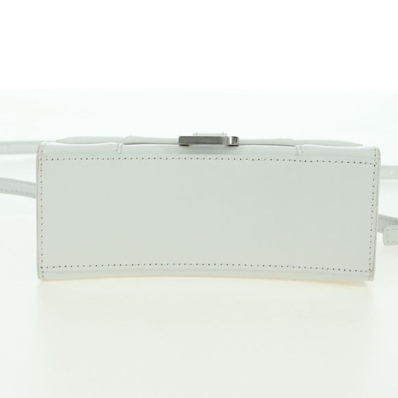 BALENCIAGA Hour Glass Hand Bag Leather 2way White Silver 592833 Auth bs34969M