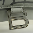 BALENCIAGA Hour Glass Hand Bag Leather 2way White Silver 592833 Auth bs34969M-17