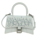 BALENCIAGA Hour Glass Hand Bag Leather 2way White Silver 592833 Auth bs34969M-2
