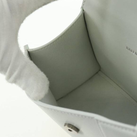 BALENCIAGA Hour Glass Hand Bag Leather 2way White Silver 592833 Auth bs34969M