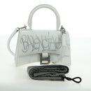 BALENCIAGA Hour Glass Hand Bag Leather 2way White Silver 592833 Auth bs34969M-26