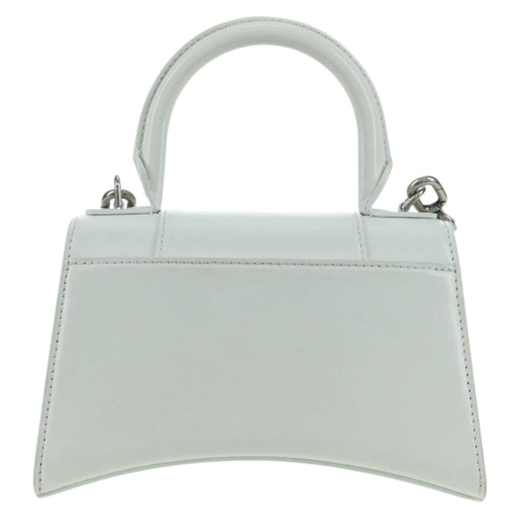 BALENCIAGA Hour Glass Hand Bag Leather 2way White Silver 592833 Auth bs34969M