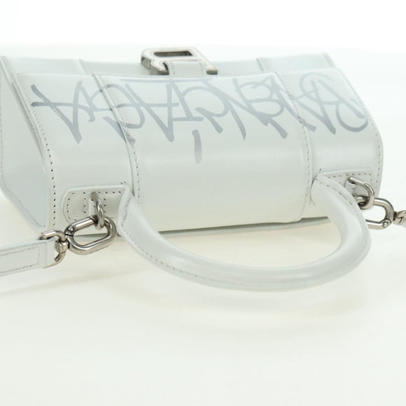 BALENCIAGA Hour Glass Hand Bag Leather 2way White Silver 592833 Auth bs34969M