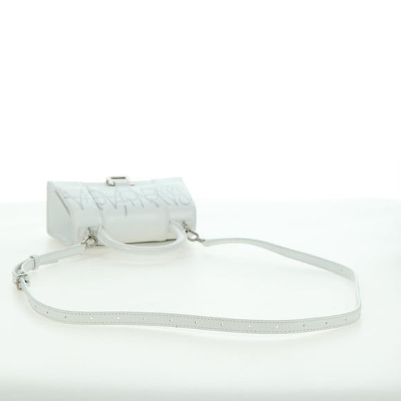 BALENCIAGA Hour Glass Hand Bag Leather 2way White Silver 592833 Auth bs34969M