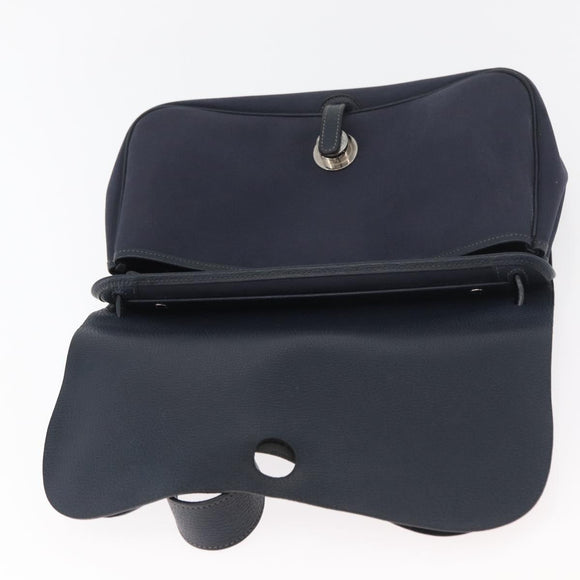 HERMES Sac Colorado MM Shoulder Bag Leather Navy Silver Auth bs34970V