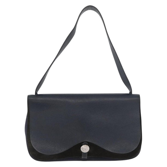 HERMES Sac Colorado MM Shoulder Bag Leather Navy Silver Auth bs34970V