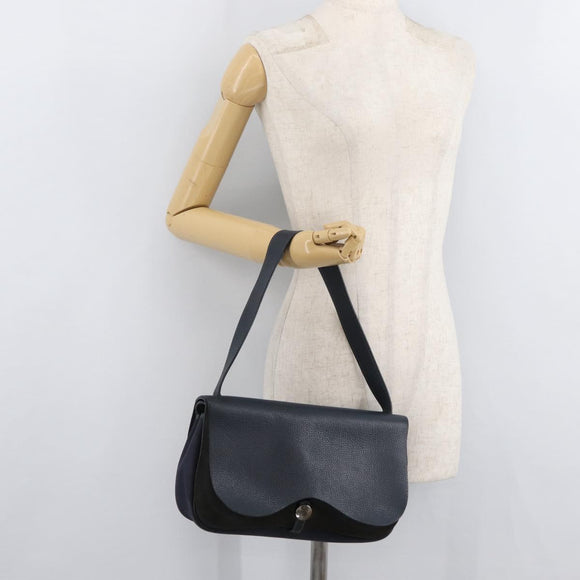 HERMES Sac Colorado MM Shoulder Bag Leather Navy Silver Auth bs34970V