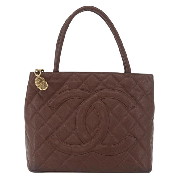 CHANEL Reissue Tote Bag Caviar Skin Brown Gold CC Auth bs34981A