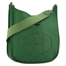 HERMES Evelyn GM Shoulder Bag Leather Green Gold Auth bs34987A-1