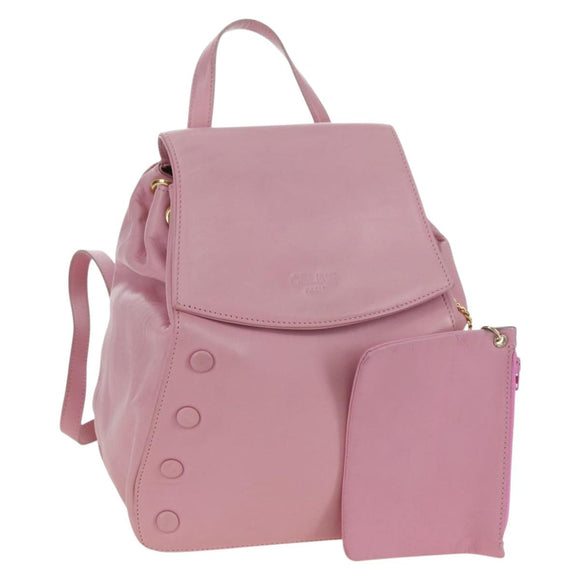 CELINE Backpack Leather Pink Gold Auth bs34989V