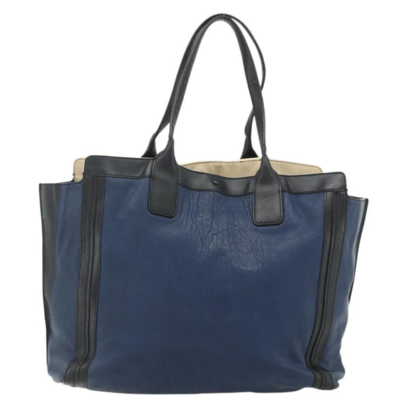 Chloe Tote Bag Leather Navy Gold Auth bs35003