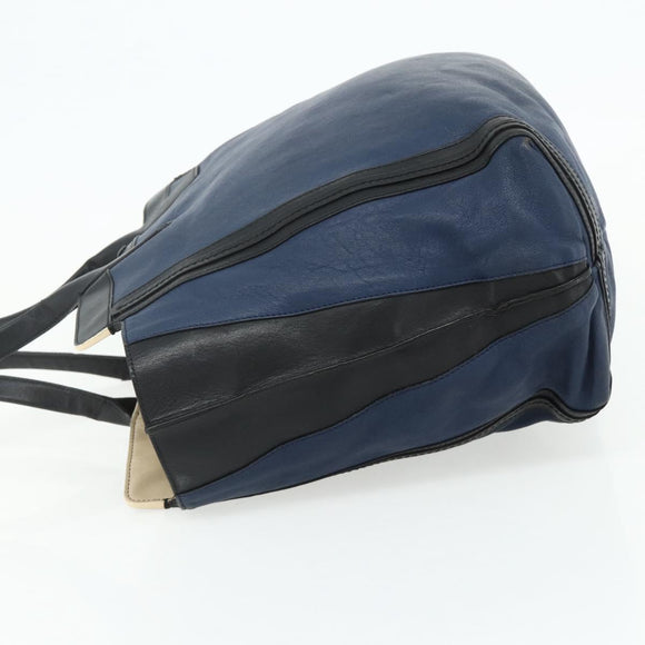 Chloe Tote Bag Leather Navy Gold Auth bs35003