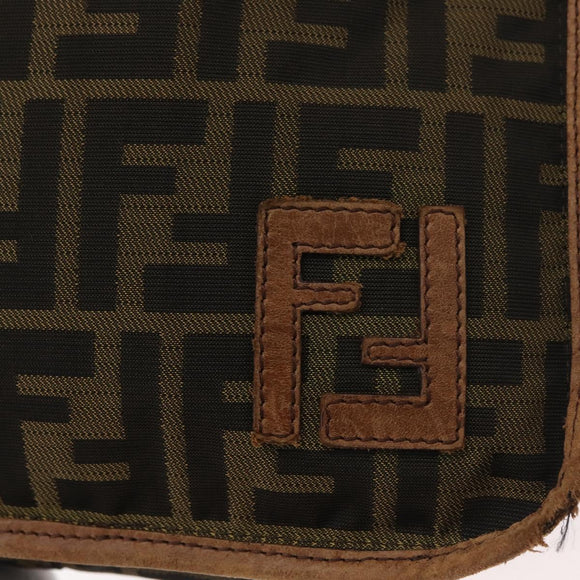 FENDI Zucca Canvas Shoulder Bag Brown Black Auth bs35004