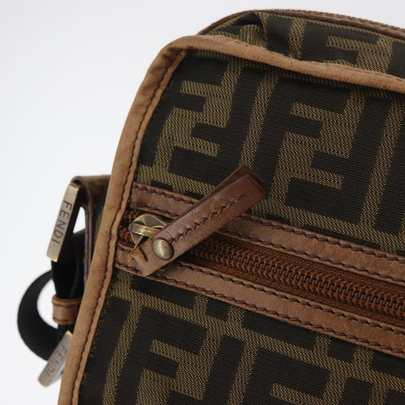FENDI Zucca Canvas Shoulder Bag Brown Black Auth bs35004