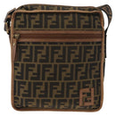 FENDI Zucca Canvas Shoulder Bag Brown Black Auth bs35004-13