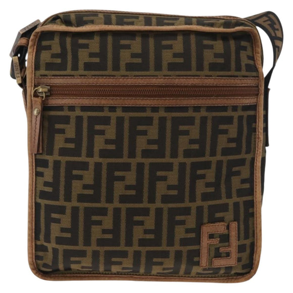FENDI Zucca Canvas Shoulder Bag Brown Black Auth bs35004