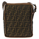 FENDI Zucca Canvas Shoulder Bag Brown Black Auth bs35004-2