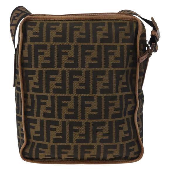 FENDI Zucca Canvas Shoulder Bag Brown Black Auth bs35004