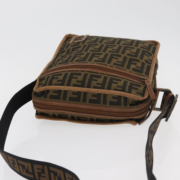FENDI Zucca Canvas Shoulder Bag Brown Black Auth bs35004