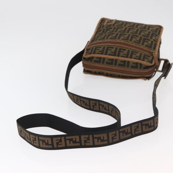 FENDI Zucca Canvas Shoulder Bag Brown Black Auth bs35004
