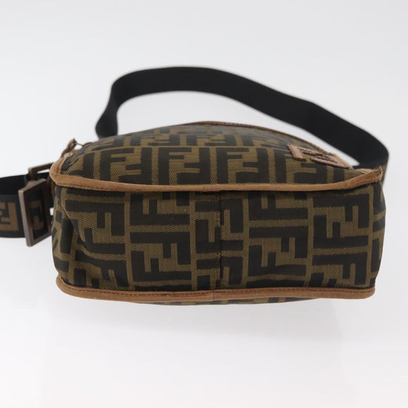 FENDI Zucca Canvas Shoulder Bag Brown Black Auth bs35004