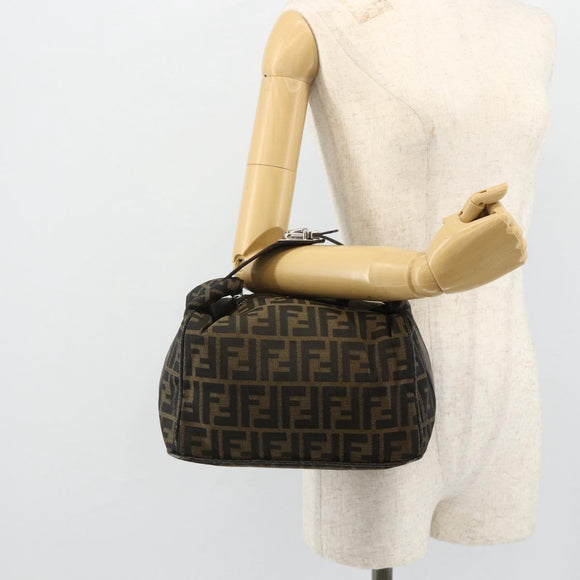 FENDI Zucca Canvas Handtasche Braun Schwarz Auth bs35005