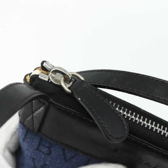 BVLGARI Logo Mania Shoulder Bag Denim Blue Silver Auth bs35006