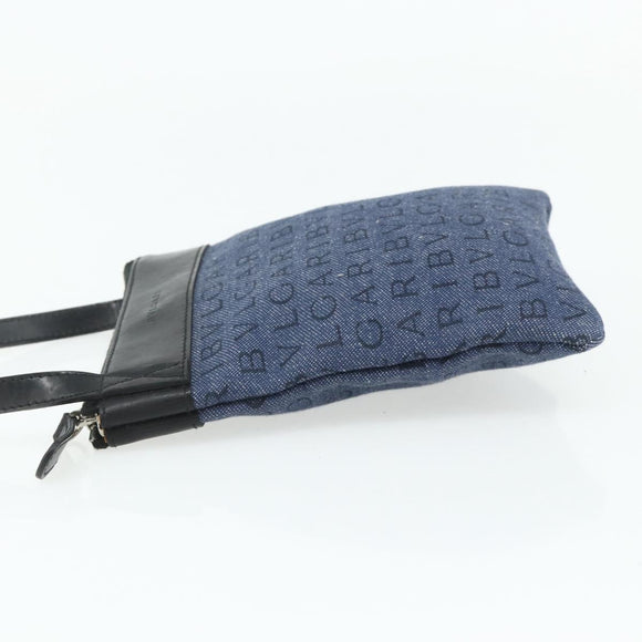 BVLGARI Logo Mania Shoulder Bag Denim Blue Silver Auth bs35006
