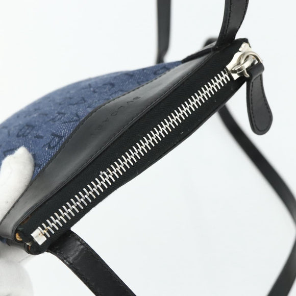BVLGARI Logo Mania Shoulder Bag Denim Blue Silver Auth bs35006
