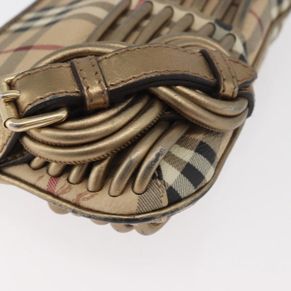 BURBERRY Nova Check Shoulder Bag PVC Beige Gold Auth bs35011